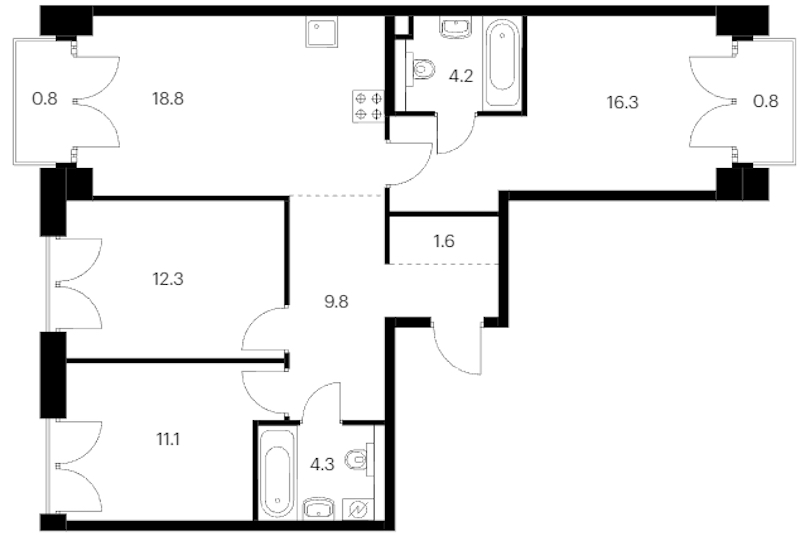 3-комнатная квартира 80 м², 6/9 эт., ЖК «Лермонтовский 54»